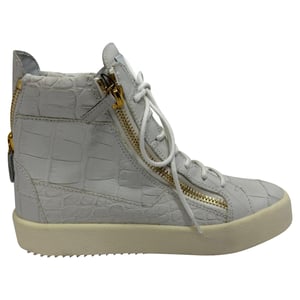 Giuseppe Zanotti Croc-Embossed High-Top Sneakers in Grey Leather