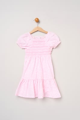Floral Smocked Embroidery Dress with Matching Scrunchie