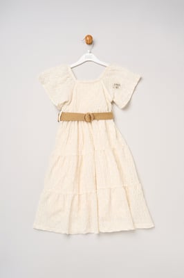 Textured Dress and Belt Outfit Set