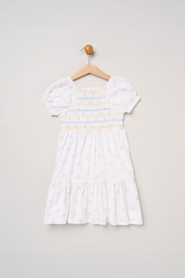 Butterfly Embroidered Smocked Dress with Scrunchie