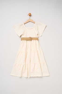 Textured Dress and Belt Outfit Set