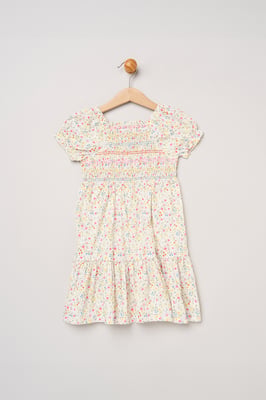 Ditsy Embroidered Smocked Dress with Scrunchie