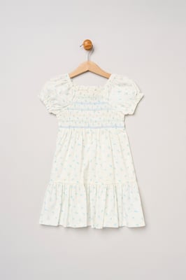Ditsy Smocked Embroidery Dress with Matching Scrunchie