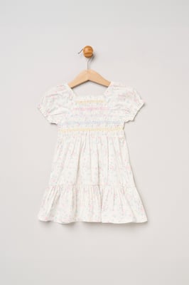 Floral Embroidered Smocked Dress with Scrunchie