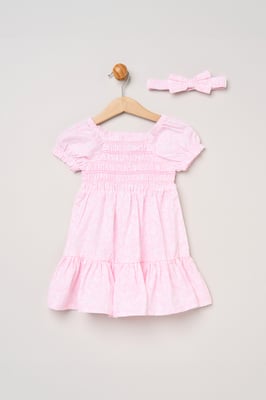 Floral Smocked Embroidery Dress with Matching Headband