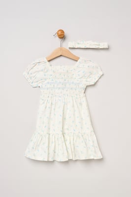 Ditsy Smocked Embroidery Dress with Matching Headband