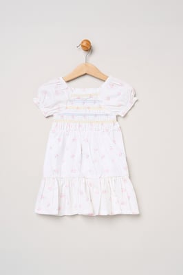 Butterfly Embroidered Smocked Dress with Headband