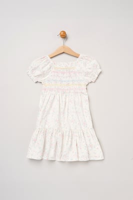 Floral Embroidered Smocked Dress with Headband