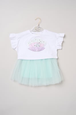 Sea Shell Applique Short Sleeve T-Shirt and Tutu Skirt Outfit Set