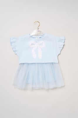 Bow Applique Short Sleeve T-Shirt and Tutu Skirt Outfit Set