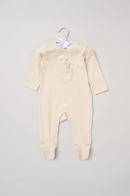 Newborn Sleepsuit with Appliqué Bear with Cloud Pocket