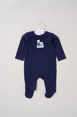 Newborn Sleepsuit with Appliqué Boat and Bear Pocket