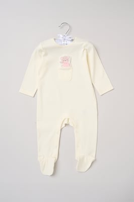 Newborn Sleepsuit with Appliqué Bear Pocket