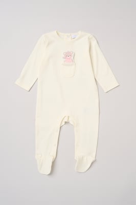 Newborn Sleepsuit with Appliqué Bear Pocket