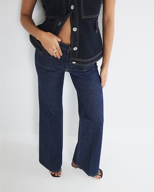 River Island Womens Bootcut Jeans Blue High Rise Relaxed Flared Leg