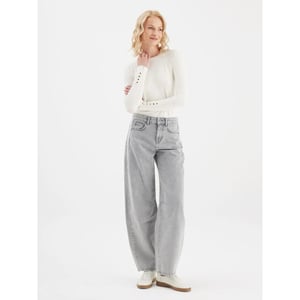 Cup of Joe Mid waist balloon jeans; %100 co; 317 grey denim