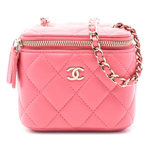 Pre-owned Mini Quilted Lambskin Top Handle Vanity Case With Chain