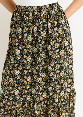 Black Sparkle Floral Maxi Skirt