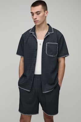 Waffle Contrast Stitch Regular Fit Shirt & Relaxed Short Set