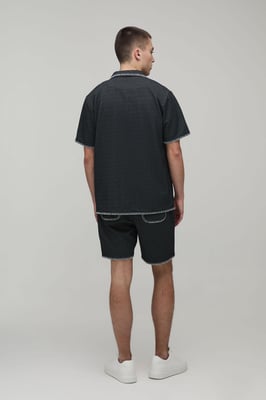 Waffle Contrast Stitch Regular Fit Shirt & Relaxed Short Set