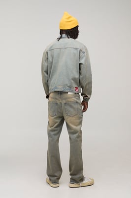 Slim Flared Moto Badge Washed Jeans
