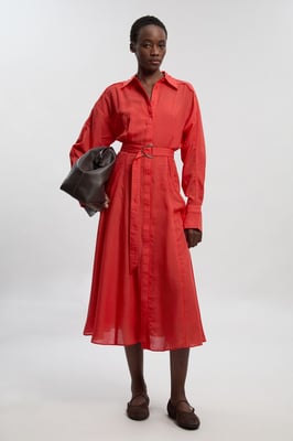 Colour Block Fluid Tencel Woven Maxi Shirt Dress