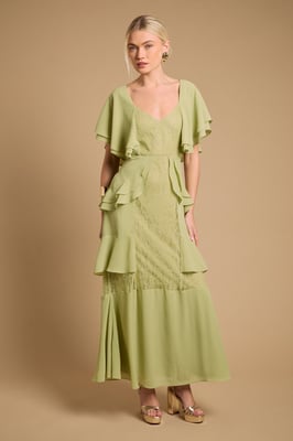 Lace Panel Ruffle Maxi Dress