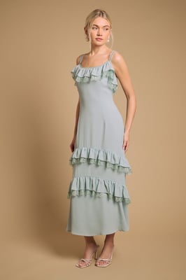 Cape Detail Ruffle Slip Midaxi Dress