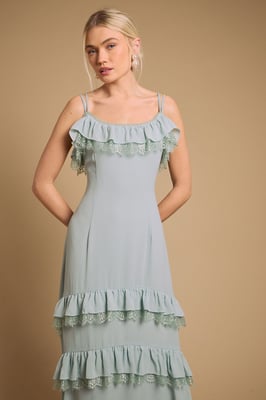 Cape Detail Ruffle Slip Midaxi Dress