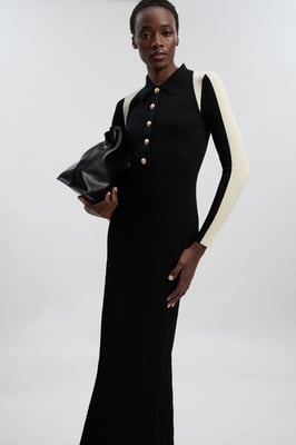 Petite Rib Knit Military Colour Block Midi Dress