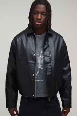 Boxy Fit Panelled PU Harrington Jacket