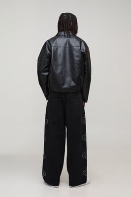 Boxy Fit Panelled PU Harrington Jacket