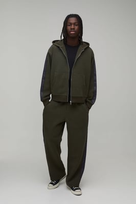 Oversized Boxy Check Panel Zip Through Hooded Tracksuit