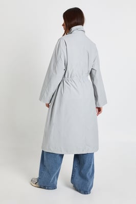 Textured Cinched Waist Funnel Neck Trench Coat