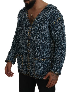 Stickad Cardigan med Guldkanter, Avslappnad Passform