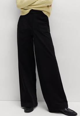 M&S Denim Elasticated Waist Wide Leg Trousers in Black