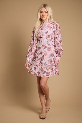 Print Collar Mini Fit and Flare Dress