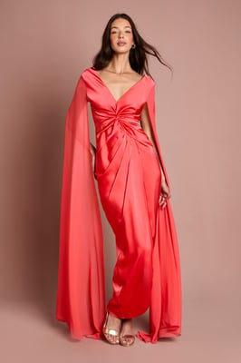 Satin Cape Sleeve Maxi Dress