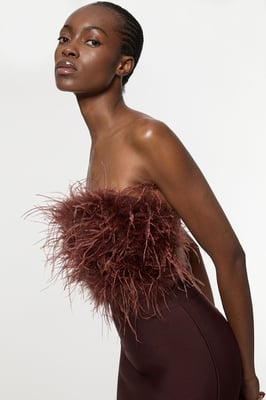 Petite Figure Form Bandage Feather Detail Bandeau Knit Midi Dress