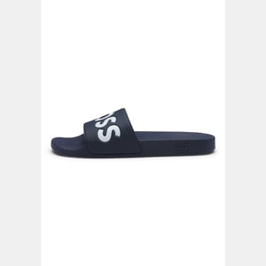 Men's Boss Aryeh Italian Made Slides with Large Logo Detail in Dark Blue