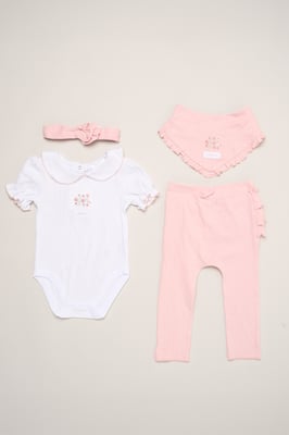 4-Piece Teddy Print Baby Outfit Set