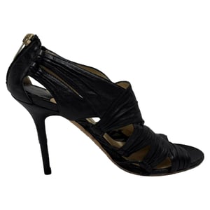 Jimmy Choo Cut-Out Sandal Heels in Black Leather