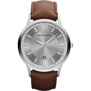 Emporio Armani AR2463 Heren Klassieke Zilveren Wijzerplaat Horloge met Leren Band