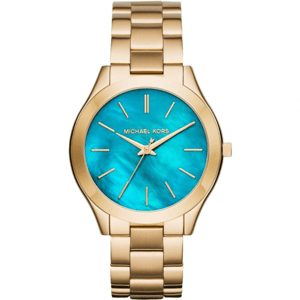 Michael Kors MK3492 Slim Runway 42mm Gouden Roestvrij Stalen Dameshorloge Blauw Wijzerplaat