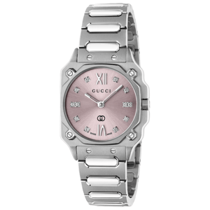 Gucci G-Flat YA166501 Damklocka med rosa urtavla i rostfritt stål 30mm