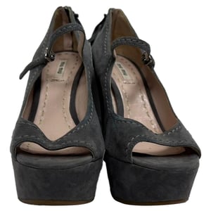 Miu Miu Mary Jane Peep-Toe Wedge Pumps in Grey Suede