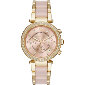 Michael Kors Parker MK6326 Roze Wijzerplaat Dameshorloge 39mm Gouden Roestvrij Staal