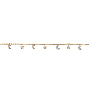 Gold Plated Sterling Silver Moon & Star CZ Charm Anklet