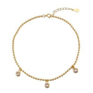Gold Plated Sterling Silver CZ Ball Chain Anklet