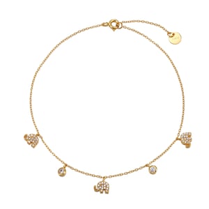 18ct Gold Plated CZ Elephant Charm Anklet